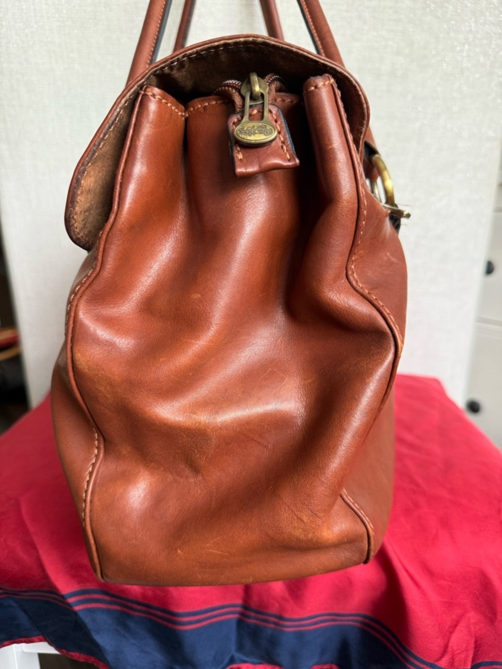 Vintage Italian Leather Satchel Bag Toscanino Brown Brass Hardware - Picture 5 of 15